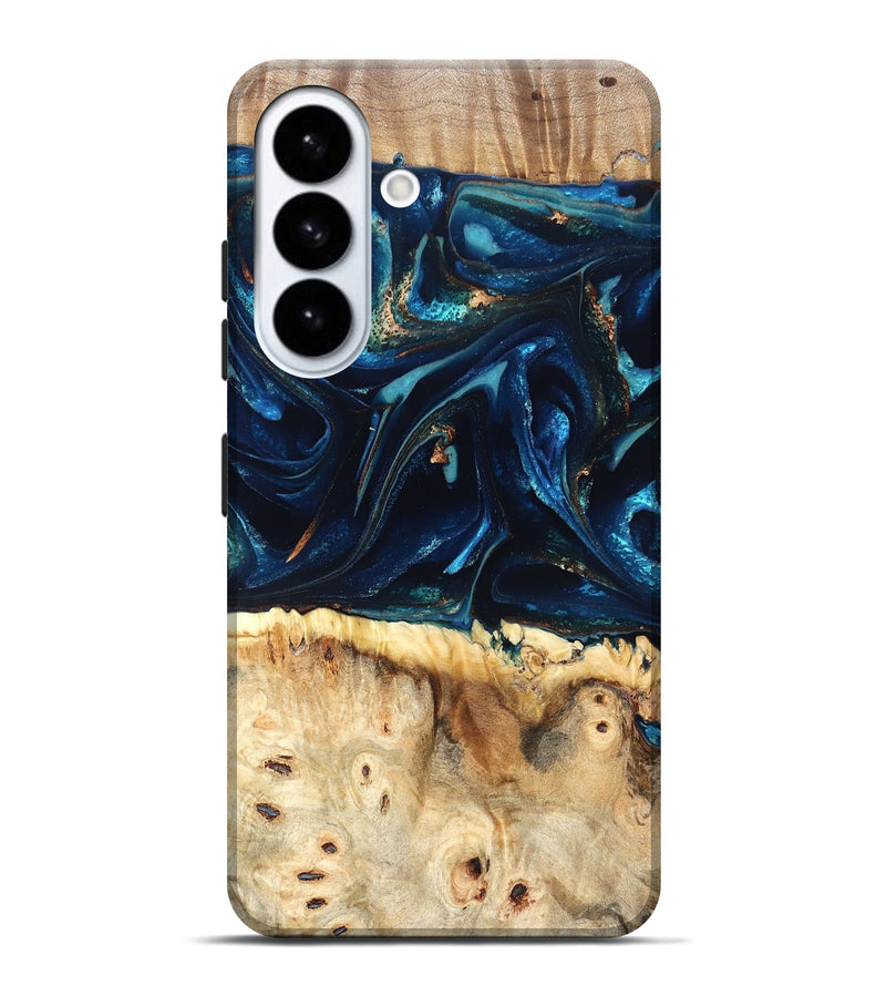 Galaxy S26 Plus Wood Live Edge Phone Case - Zelma (Teal & Gold, 823731)