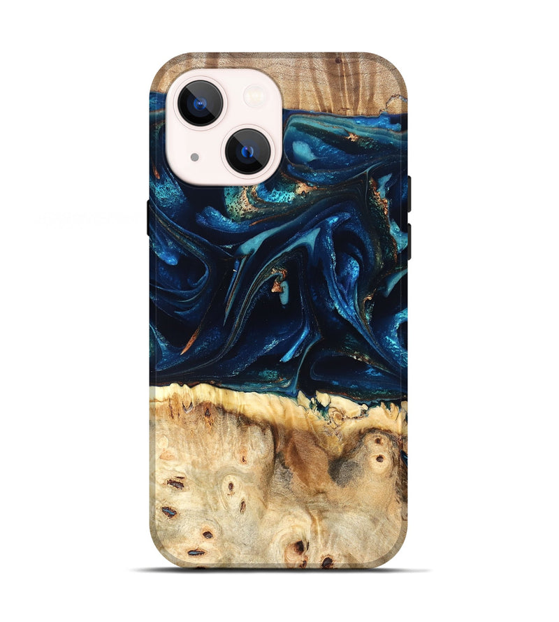iPhone 13 Wood Live Edge Phone Case - Zelma (Teal & Gold, 823731)