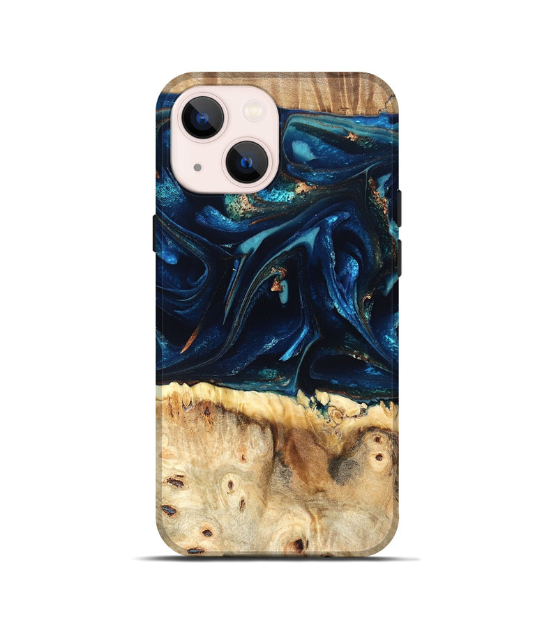 iPhone 13 mini Wood Live Edge Phone Case - Zelma (Teal & Gold, 823731)