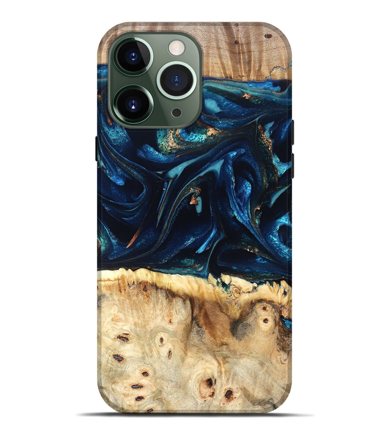 iPhone 13 Pro Max Wood Live Edge Phone Case - Zelma (Teal & Gold, 823731)