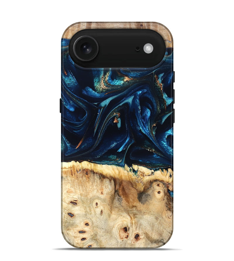 iPhone 17 Air Wood Live Edge Phone Case - Zelma (Teal & Gold, 823731)