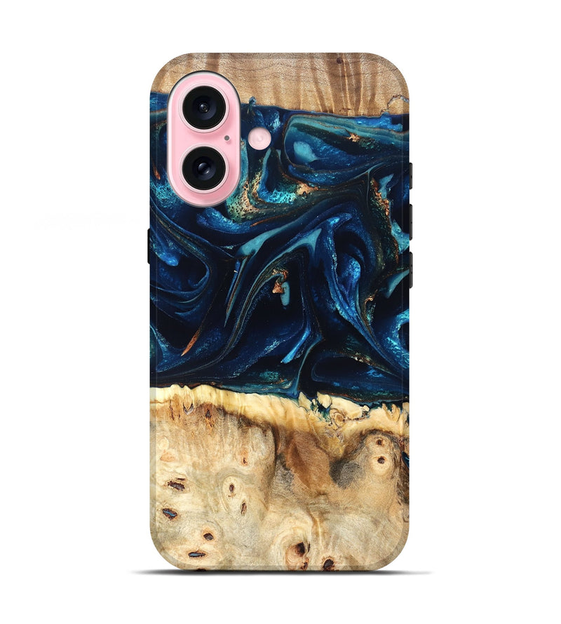 iPhone 17 Wood Live Edge Phone Case - Zelma (Teal & Gold, 823731)