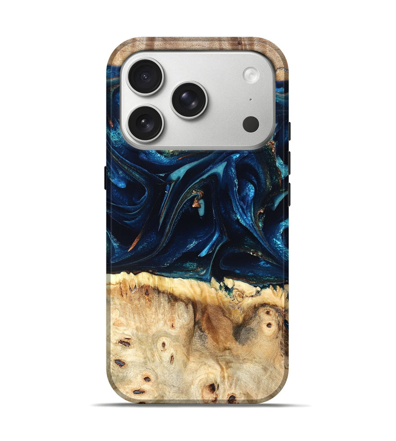 iPhone 17 Pro Wood Live Edge Phone Case - Zelma (Teal & Gold, 823731)