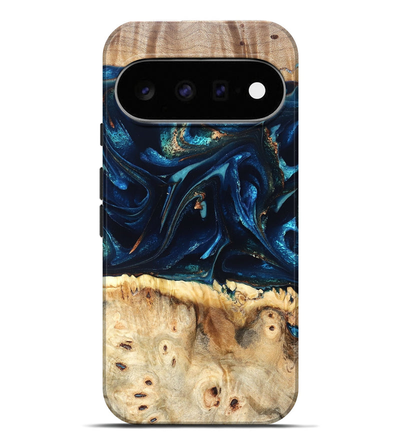 Pixel 11 Pro XL Wood Live Edge Phone Case - Zelma (Teal & Gold, 823731)