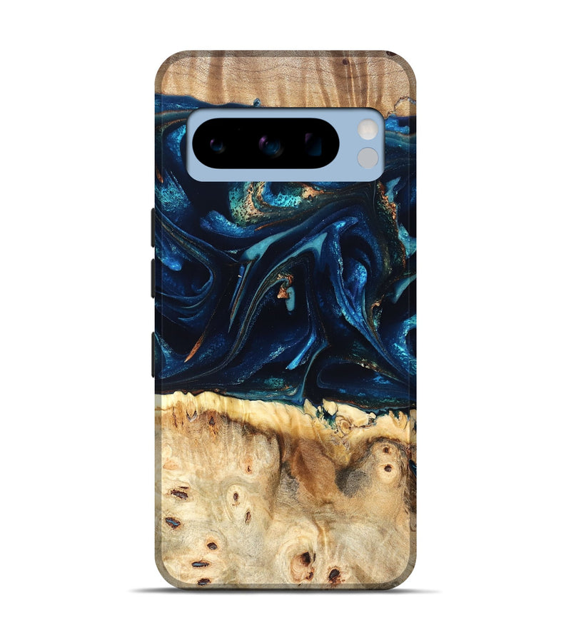 Pixel 8 Pro Wood Live Edge Phone Case - Zelma (Teal & Gold, 823731)