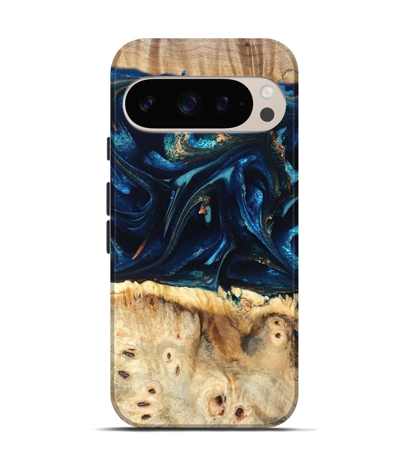 Pixel 9 Wood Live Edge Phone Case - Zelma (Teal & Gold, 823731)