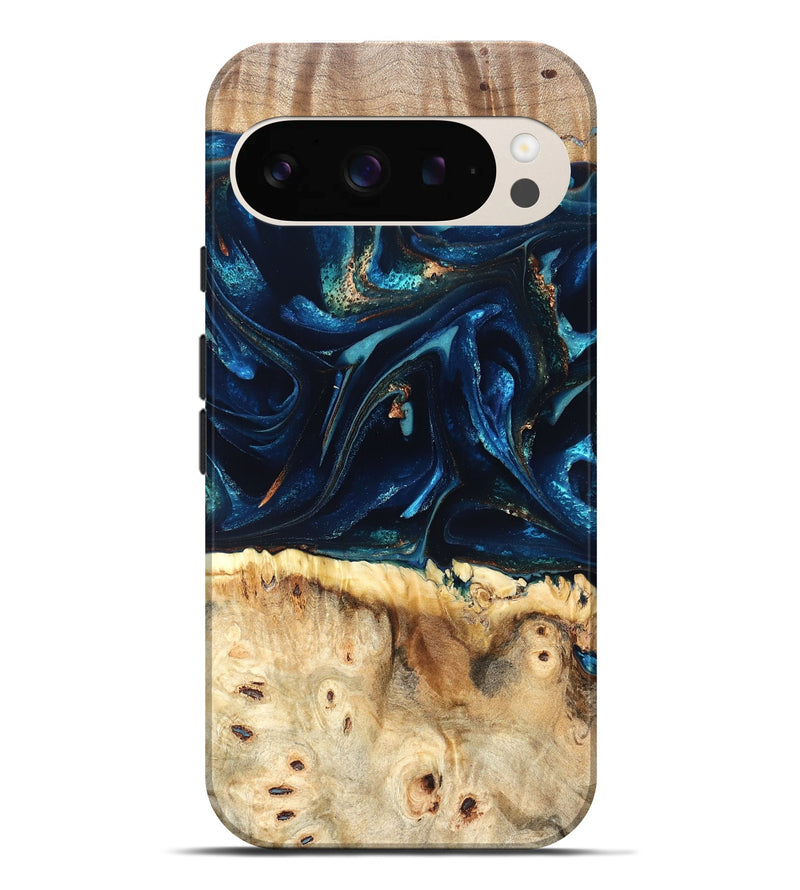 Pixel 9 Pro XL Wood Live Edge Phone Case - Zelma (Teal & Gold, 823731)