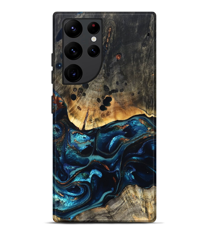 Galaxy S22 Ultra Wood Live Edge Phone Case - Flynn (Teal & Gold, 823732)