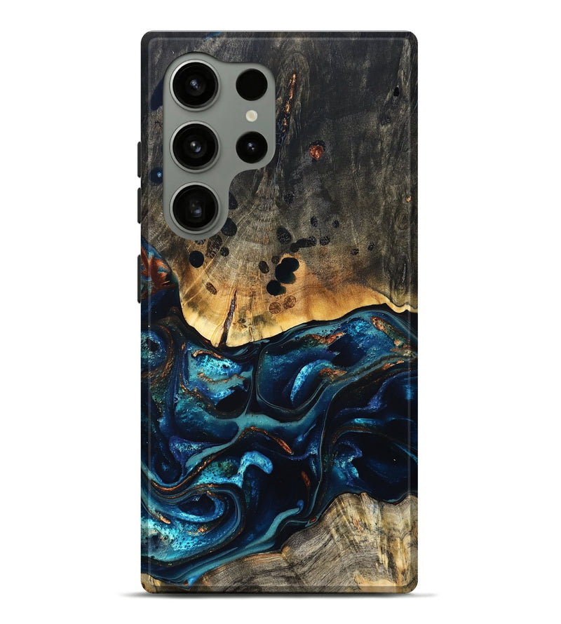 Galaxy S24 Ultra Wood Live Edge Phone Case - Flynn (Teal & Gold, 823732)