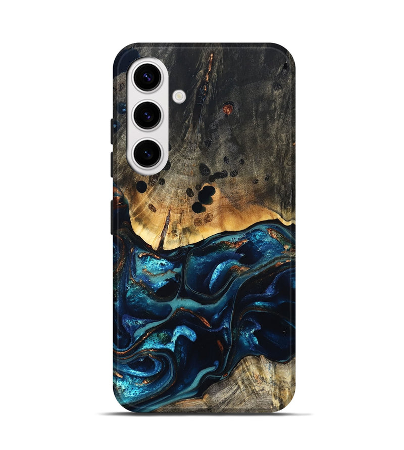 Galaxy S25 Wood Live Edge Phone Case - Flynn (Teal & Gold, 823732)