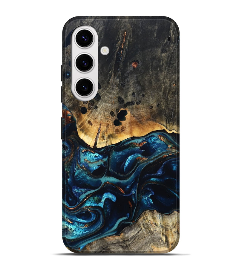 Galaxy S25 Plus Wood Live Edge Phone Case - Flynn (Teal & Gold, 823732)