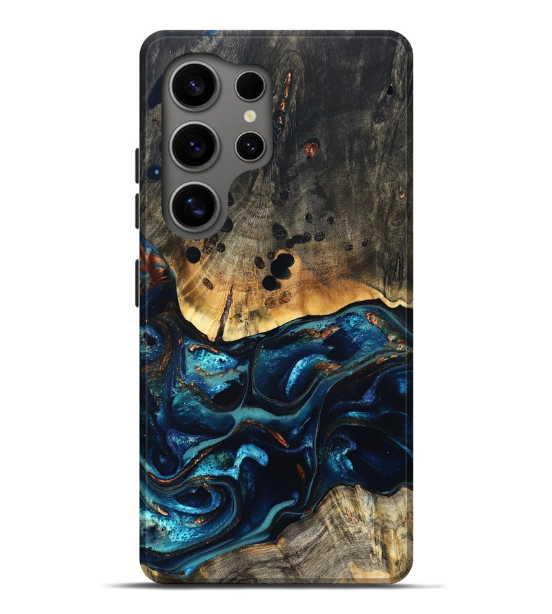 Galaxy S25 Ultra Wood Live Edge Phone Case - Flynn (Teal & Gold, 823732)
