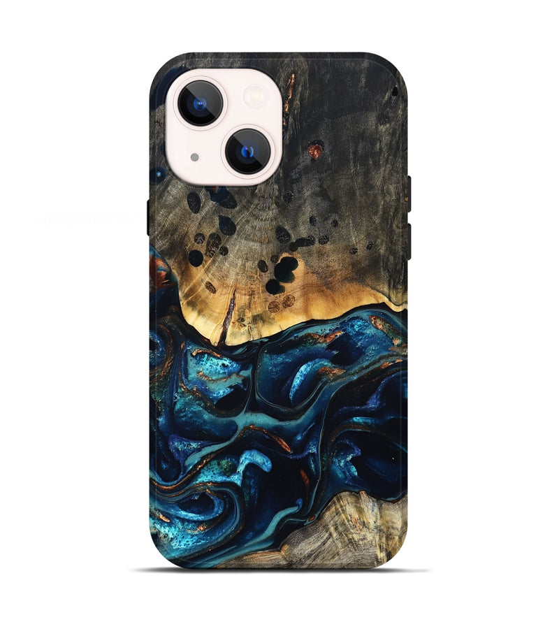 iPhone 13 Wood Live Edge Phone Case - Flynn (Teal & Gold, 823732)