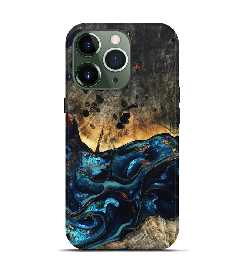 iPhone 13 Pro Wood Live Edge Phone Case - Flynn (Teal & Gold, 823732)