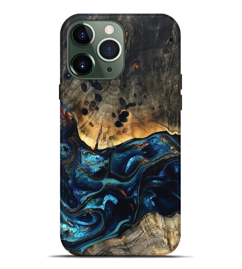 iPhone 13 Pro Max Wood Live Edge Phone Case - Flynn (Teal & Gold, 823732)