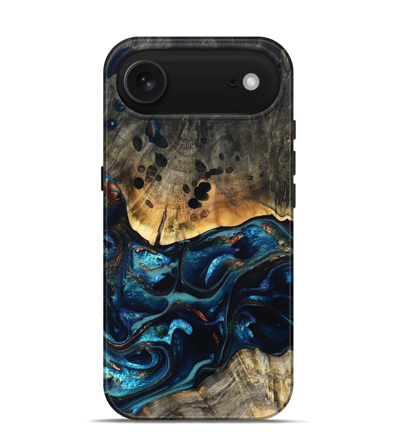 iPhone 17 Air Wood Live Edge Phone Case - Flynn (Teal & Gold, 823732)