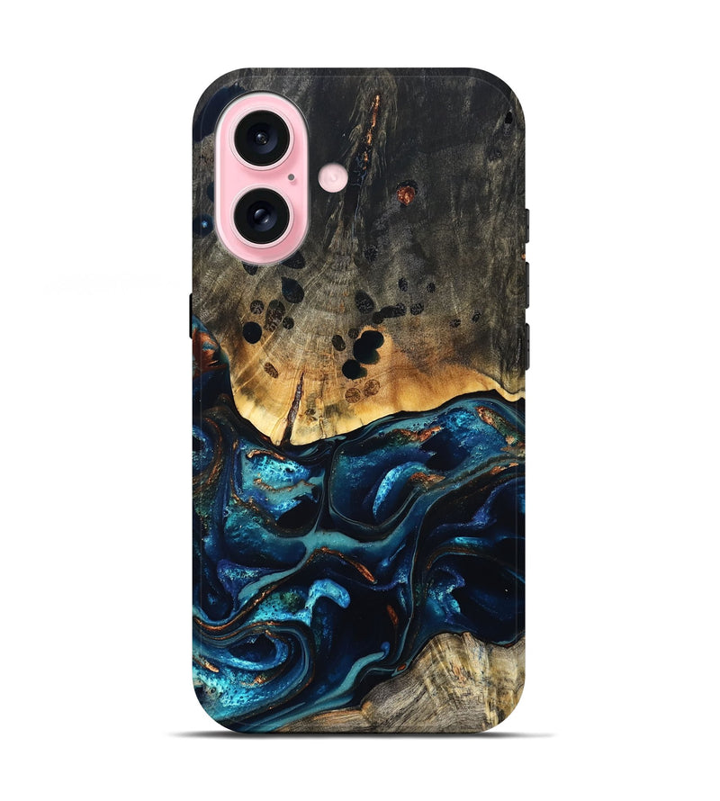iPhone 17 Wood Live Edge Phone Case - Flynn (Teal & Gold, 823732)
