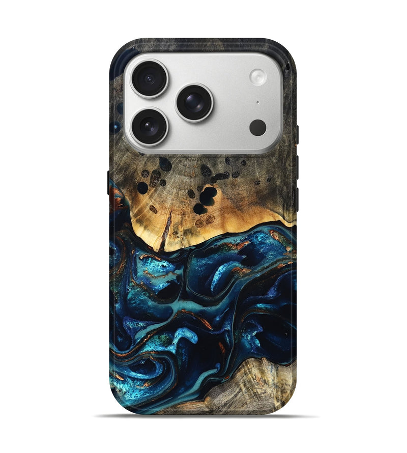 iPhone 17 Pro Wood Live Edge Phone Case - Flynn (Teal & Gold, 823732)