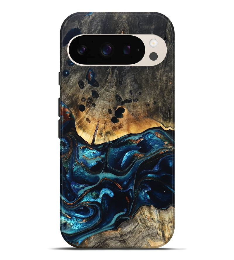 Pixel 10 Pro XL Wood Live Edge Phone Case - Flynn (Teal & Gold, 823732)