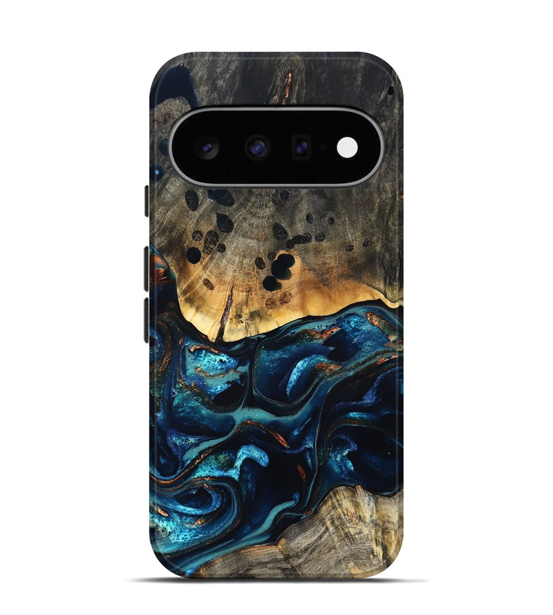 Pixel 11 Wood Live Edge Phone Case - Flynn (Teal & Gold, 823732)