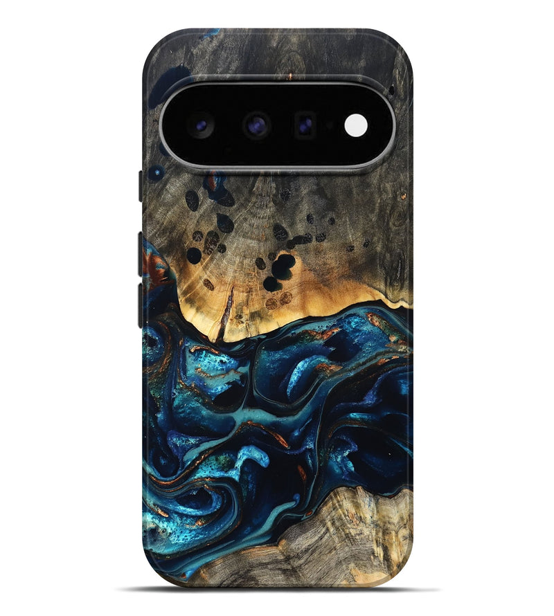 Pixel 11 Pro XL Wood Live Edge Phone Case - Flynn (Teal & Gold, 823732)