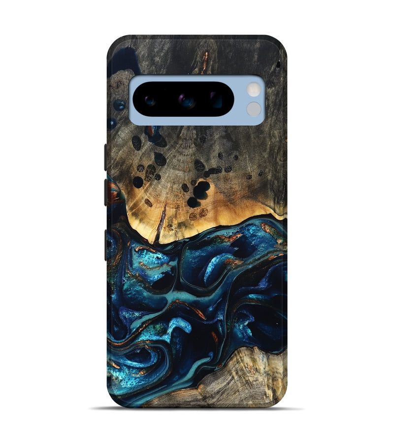 Pixel 8 Pro Wood Live Edge Phone Case - Flynn (Teal & Gold, 823732)