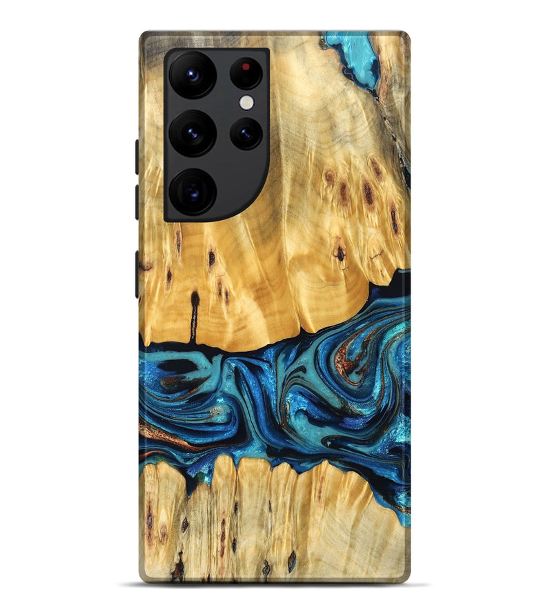 Galaxy S22 Ultra Wood Live Edge Phone Case - Cade (Teal & Gold, 823733)