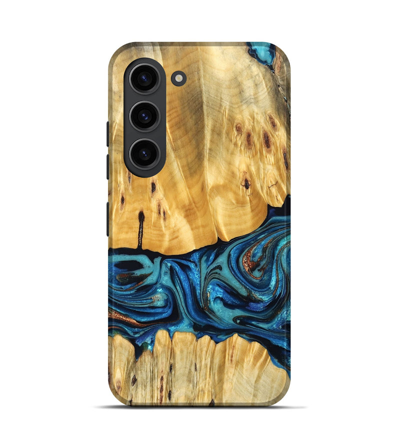 Galaxy S23 Wood Live Edge Phone Case - Cade (Teal & Gold, 823733)