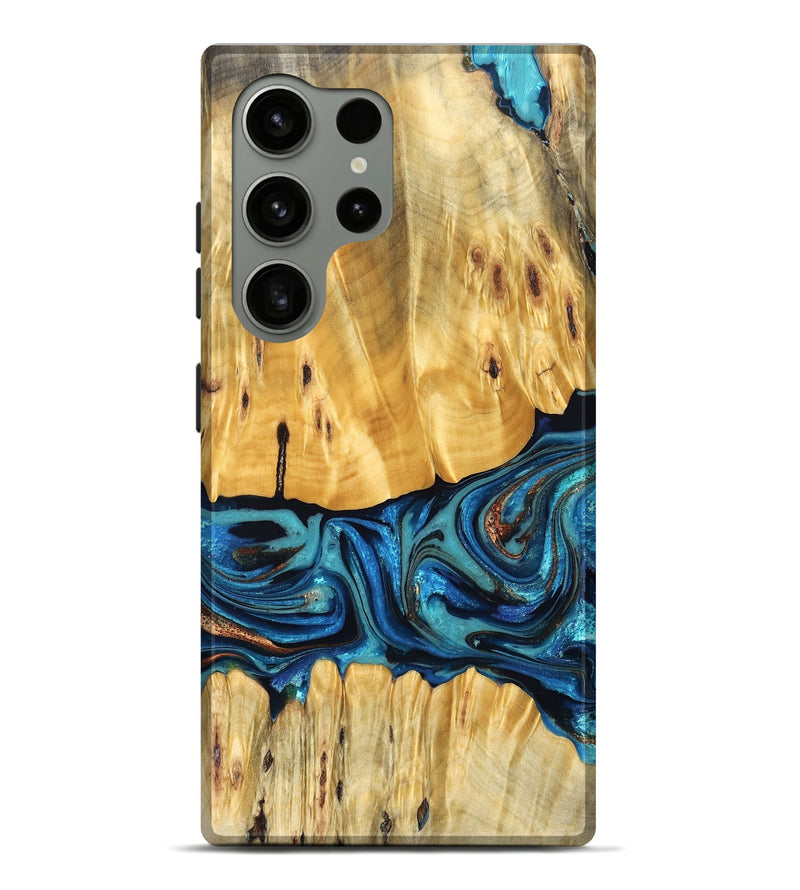 Galaxy S24 Ultra Wood Live Edge Phone Case - Cade (Teal & Gold, 823733)