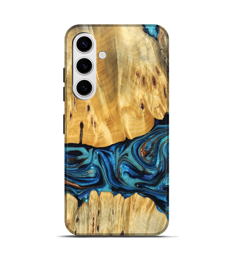 Galaxy S25 Wood Live Edge Phone Case - Cade (Teal & Gold, 823733)