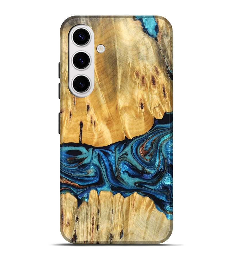 Galaxy S25 Plus Wood Live Edge Phone Case - Cade (Teal & Gold, 823733)