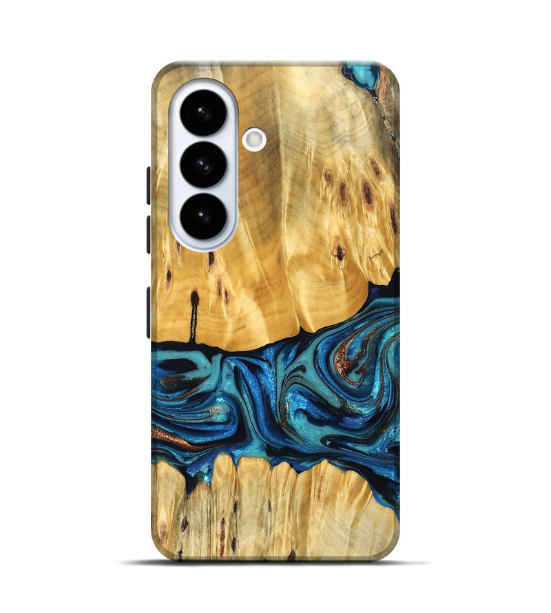Galaxy S26 Wood Live Edge Phone Case - Cade (Teal & Gold, 823733)