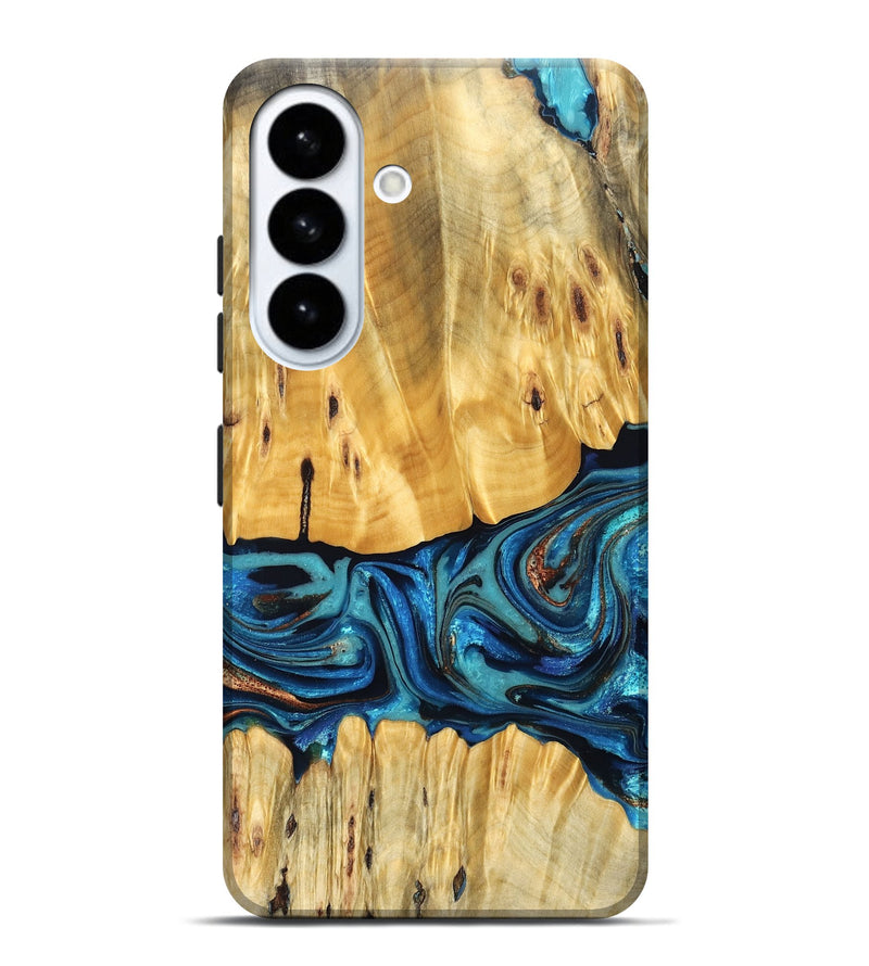 Galaxy S26 Plus Wood Live Edge Phone Case - Cade (Teal & Gold, 823733)