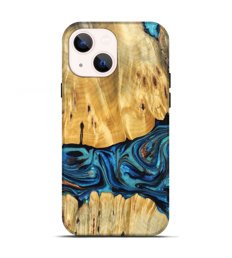 iPhone 13 Wood Live Edge Phone Case - Cade (Teal & Gold, 823733)