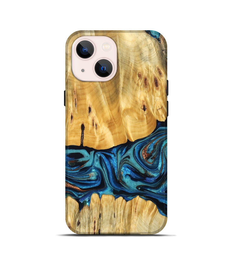 iPhone 13 mini Wood Live Edge Phone Case - Cade (Teal & Gold, 823733)
