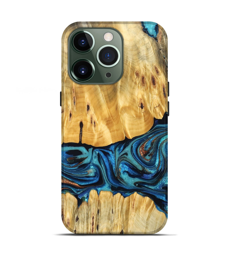 iPhone 13 Pro Wood Live Edge Phone Case - Cade (Teal & Gold, 823733)