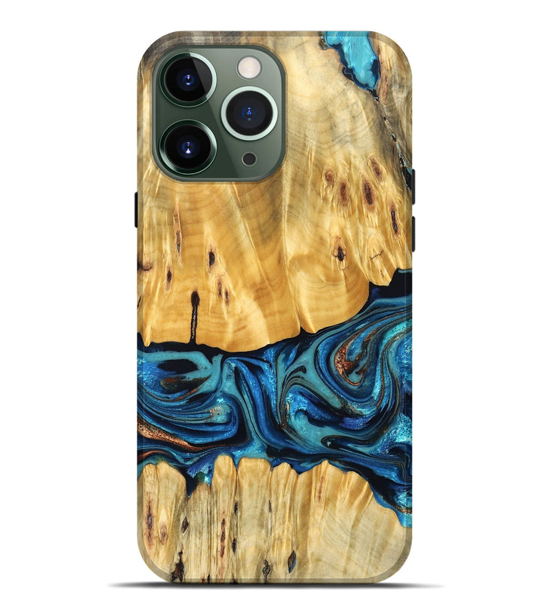 iPhone 13 Pro Max Wood Live Edge Phone Case - Cade (Teal & Gold, 823733)