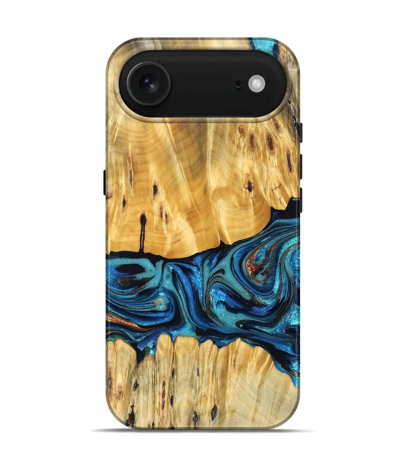 iPhone 17 Air Wood Live Edge Phone Case - Cade (Teal & Gold, 823733)