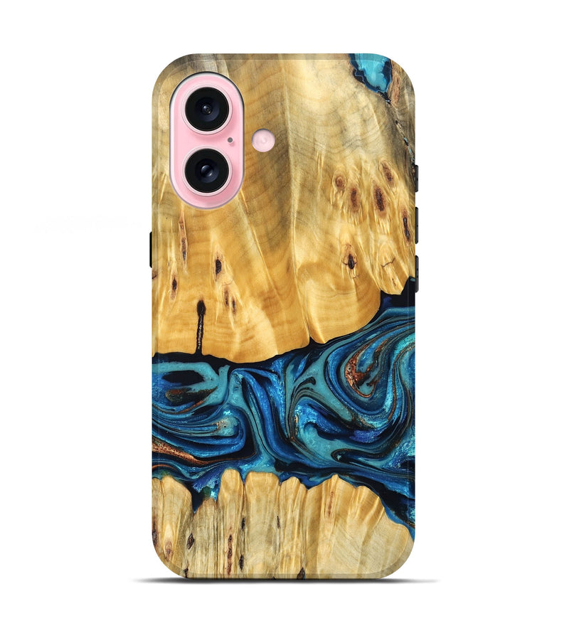iPhone 17 Wood Live Edge Phone Case - Cade (Teal & Gold, 823733)