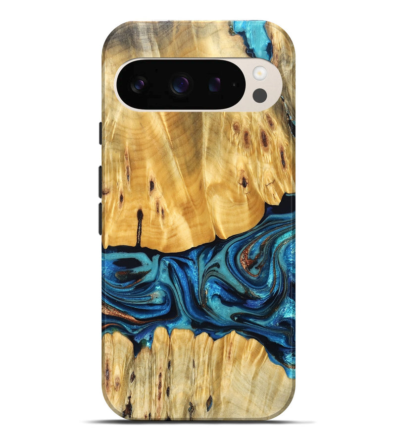 Pixel 10 Pro XL Wood Live Edge Phone Case - Cade (Teal & Gold, 823733)