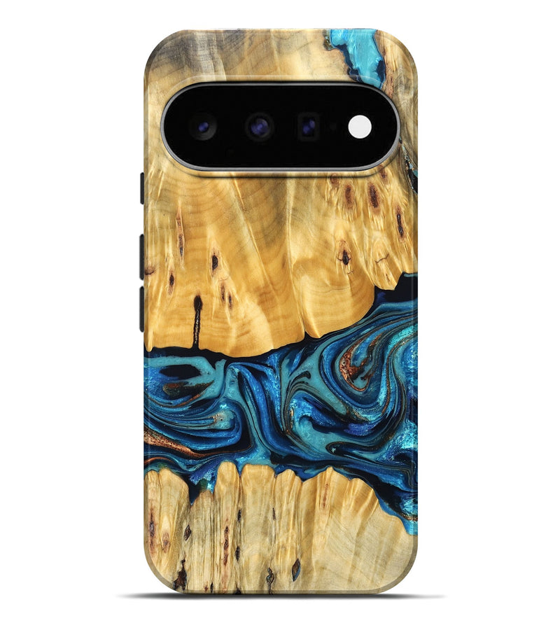 Pixel 11 Pro XL Wood Live Edge Phone Case - Cade (Teal & Gold, 823733)