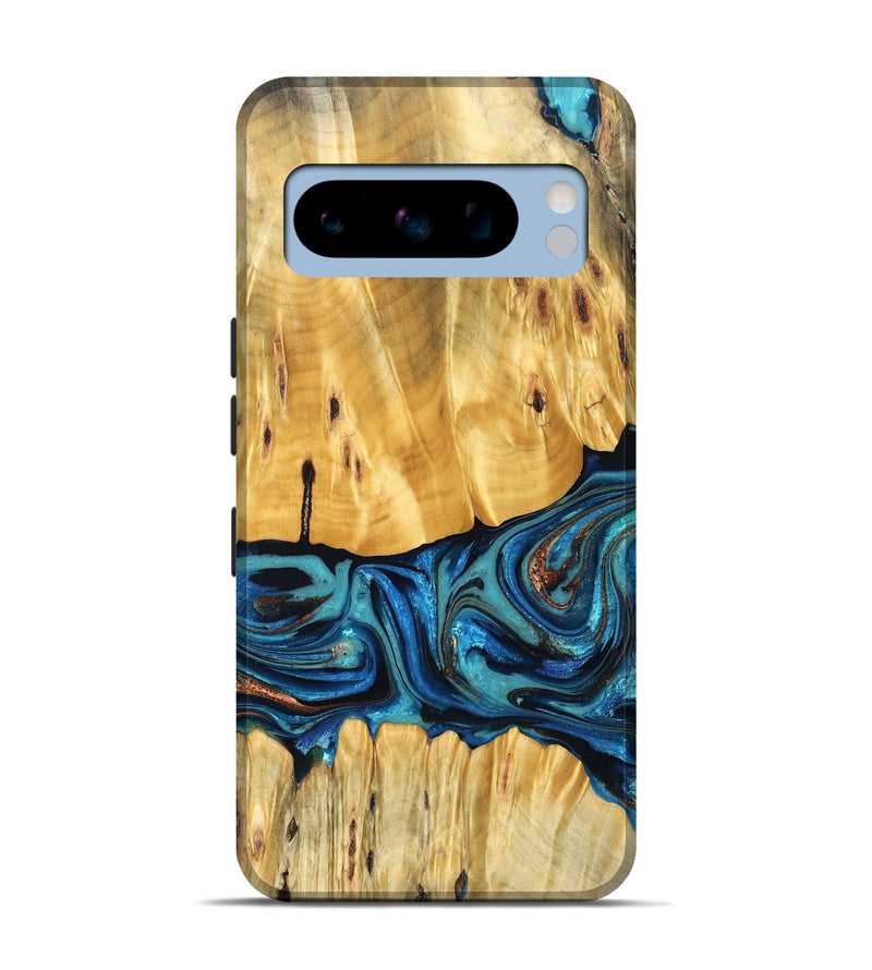 Pixel 8 Pro Wood Live Edge Phone Case - Cade (Teal & Gold, 823733)