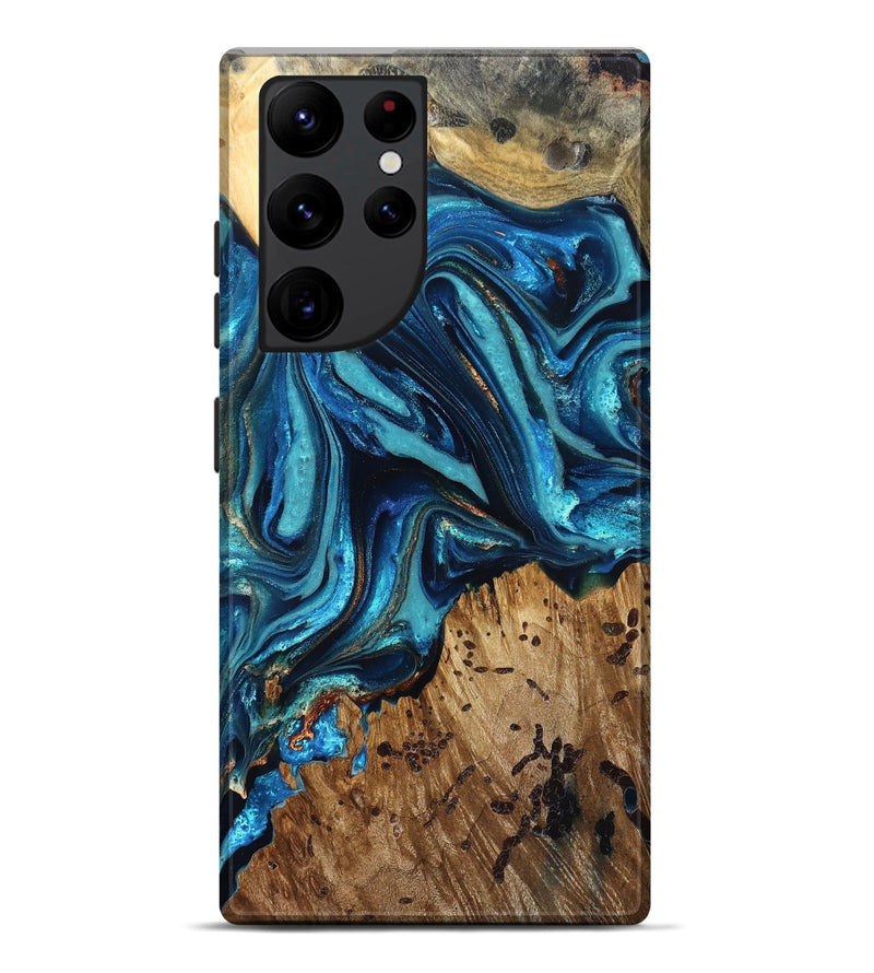 Galaxy S22 Ultra Wood Live Edge Phone Case - Bernie (Teal & Gold, 823736)