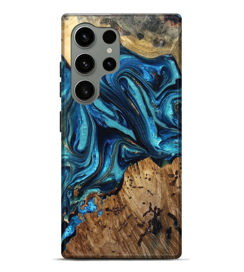 Galaxy S24 Ultra Wood Live Edge Phone Case - Bernie (Teal & Gold, 823736)