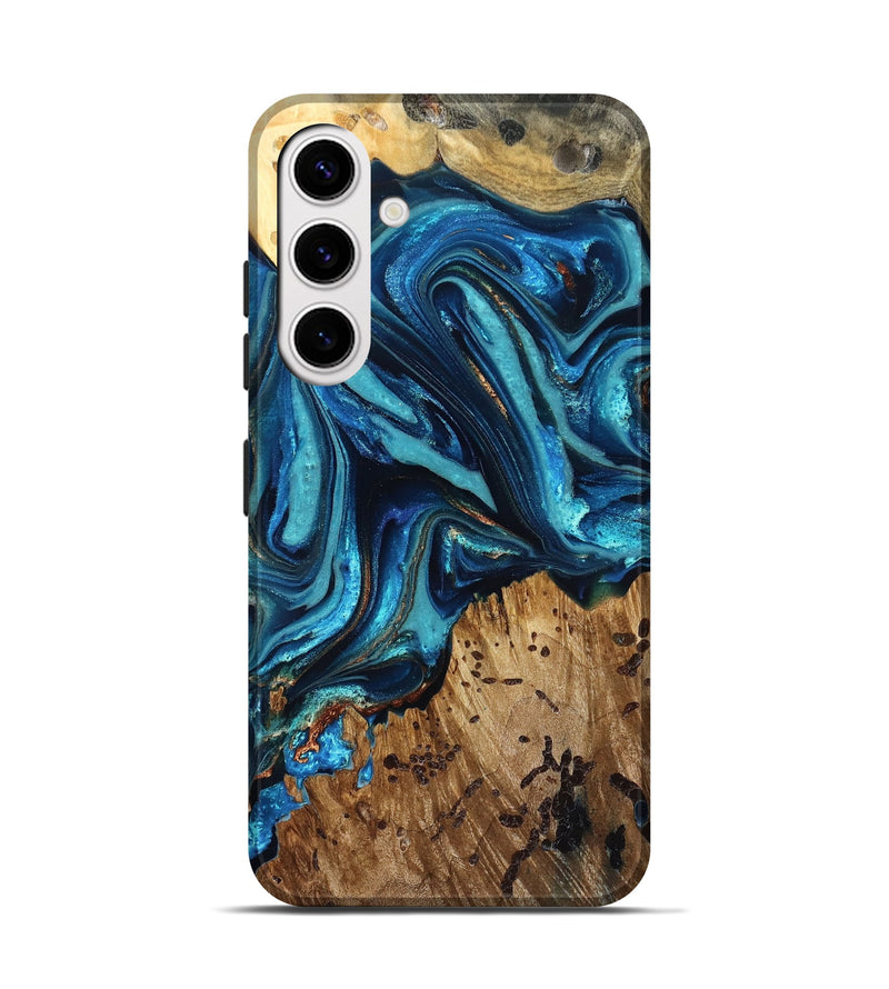 Galaxy S25 Wood Live Edge Phone Case - Bernie (Teal & Gold, 823736)