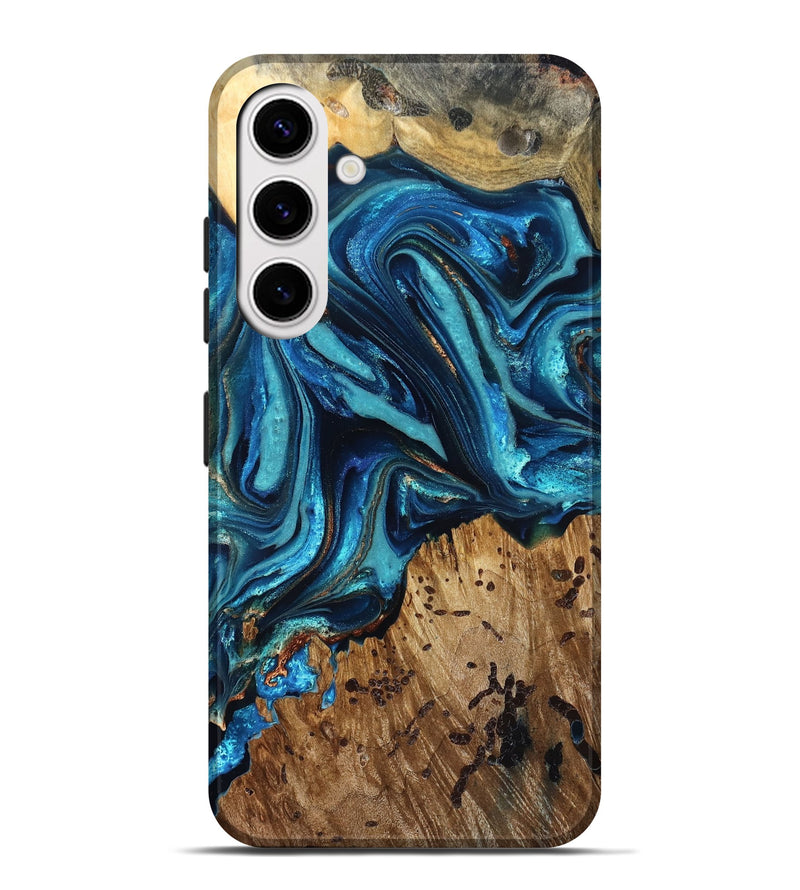 Galaxy S25 Plus Wood Live Edge Phone Case - Bernie (Teal & Gold, 823736)