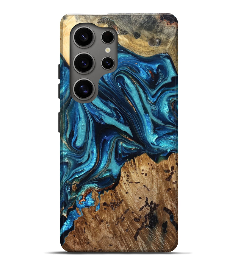 Galaxy S25 Ultra Wood Live Edge Phone Case - Bernie (Teal & Gold, 823736)