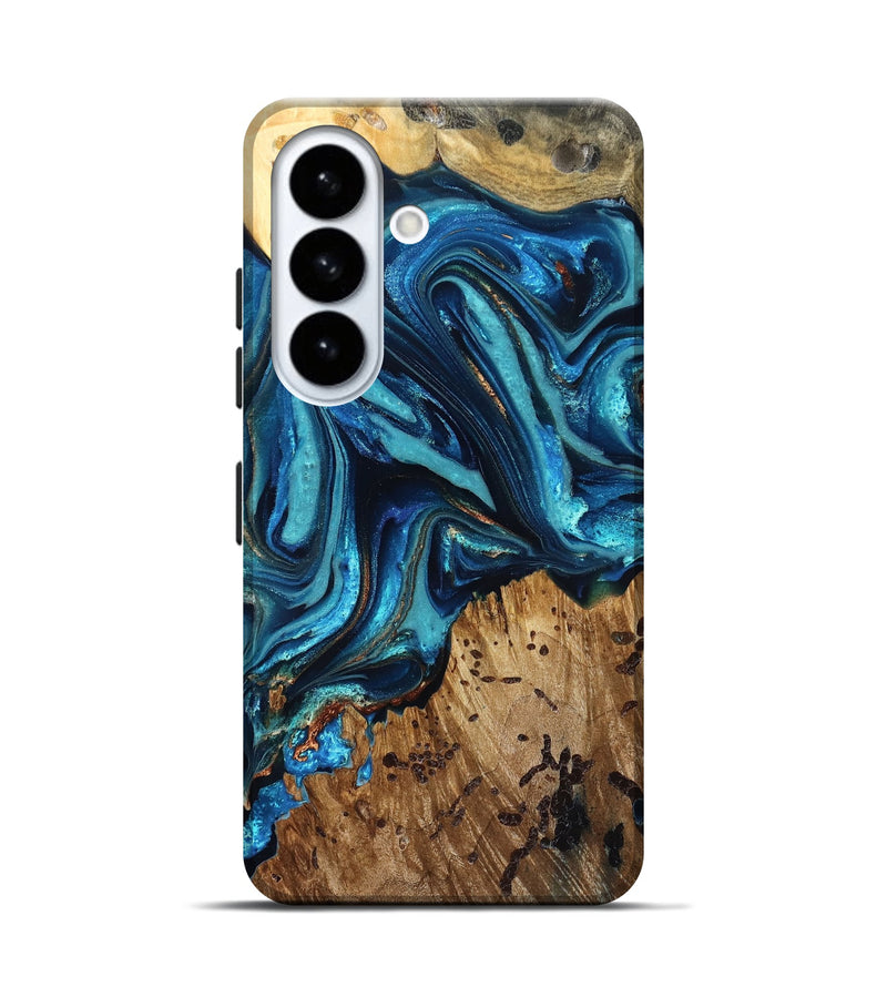 Galaxy S26 Wood Live Edge Phone Case - Bernie (Teal & Gold, 823736)