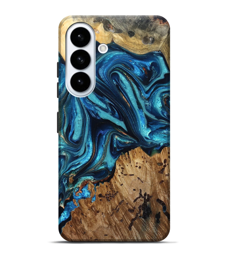 Galaxy S26 Plus Wood Live Edge Phone Case - Bernie (Teal & Gold, 823736)