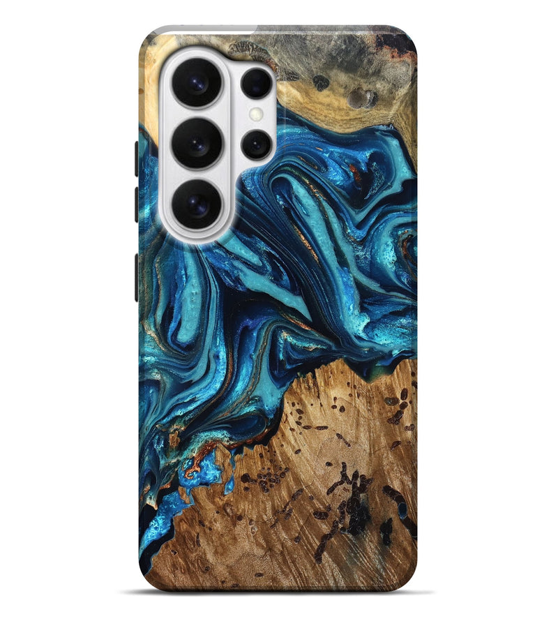 Galaxy S26 Ultra Wood Live Edge Phone Case - Bernie (Teal & Gold, 823736)